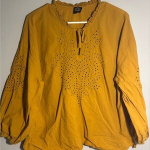 ❤️ CalStyle Mustard Puff Sleeve Blouse with Embellished Details